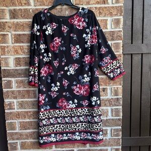 Chicos black and  floral dress 3/4 length sleeves midi dress